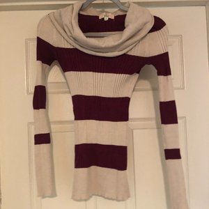 Maroon and Cream Striped Sweater with Cowl Neck Pink Republic Adult Small